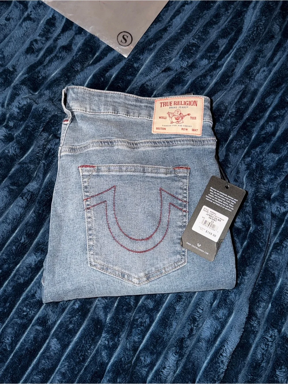 True Religion Light Blue Denim Jeans with Red Stitching